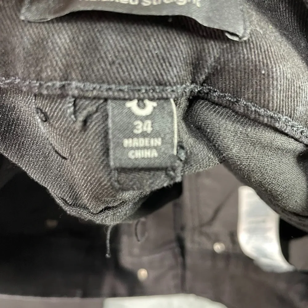 TRUE RELIGION Ricky Relaxed Straight‎ Jeans Size 34 Fits 36x30 Black Stretch